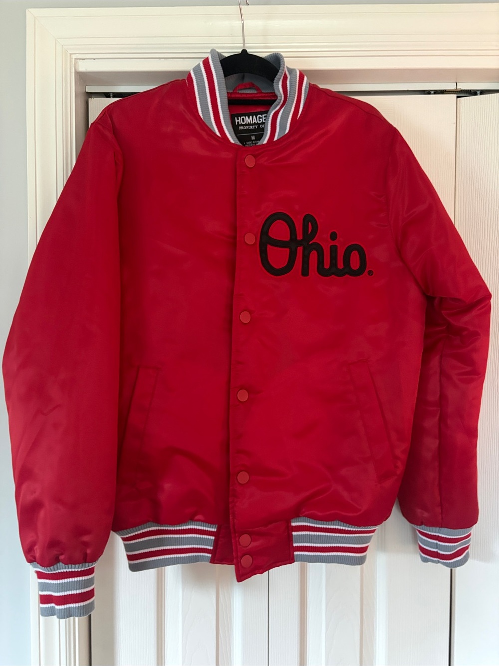HOMAGE Red 'Ohio' Unisex Puffer Varsity Jacket